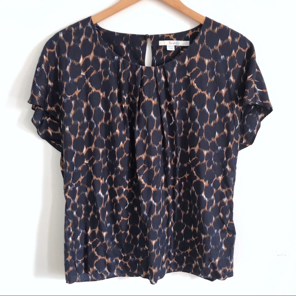 Boden silk blend printed gathered blouse